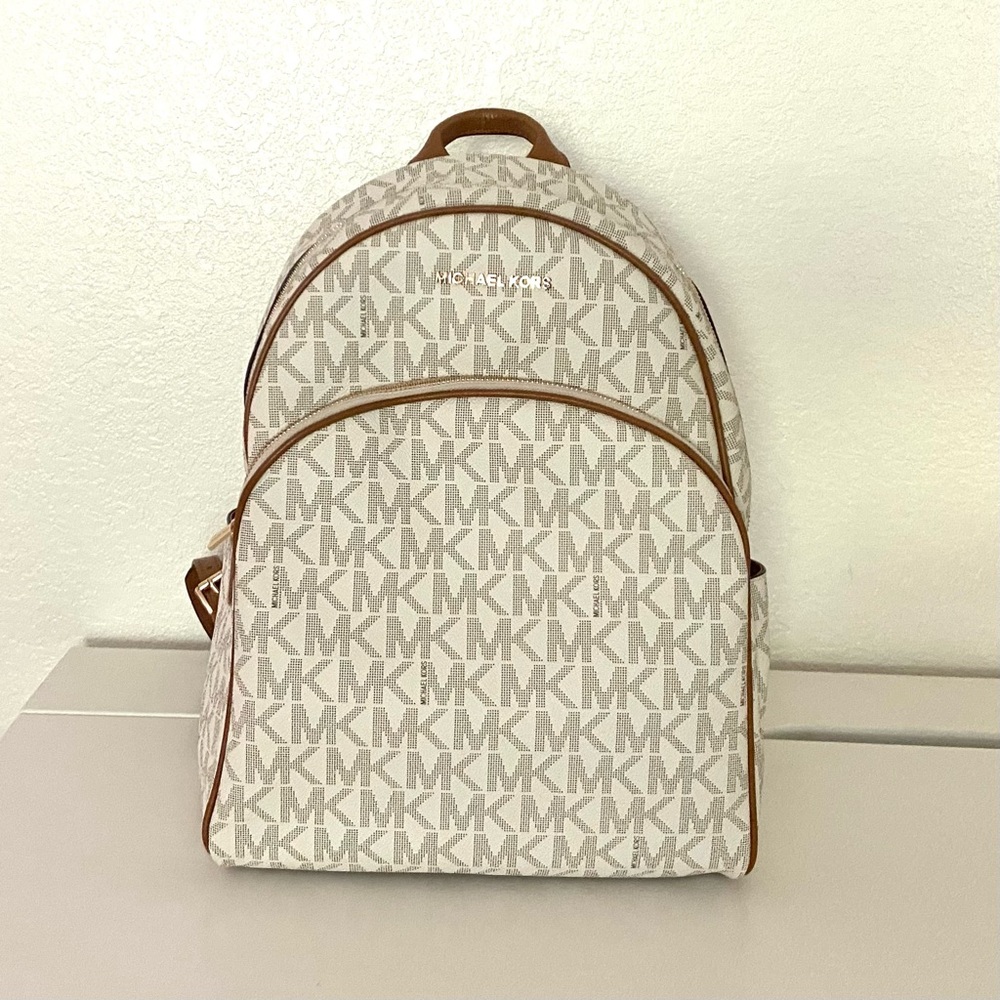 Michael Kors Signature Logo Backpack in Cream and Brown